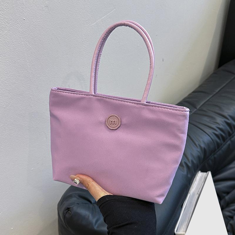 Simple Women Nylon Small Top Handle Shoulder Bag Versatile Solid Color Casual Bucket Shopper Handbag