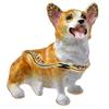 2.6-inch Corgi Figurine Dog Trinket Box, Hinged Jewelry Box, Golden Crystal Enamel, Animal Home Decor, Spicy Day Gift for Dog Lovers