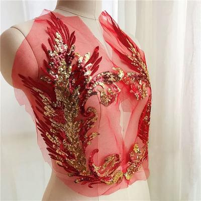 Phoenix Tail Feather Sequined Embroidery Patches Colorful Handmade Clothing Applique Iron On Patches Classic Fashion Dresses