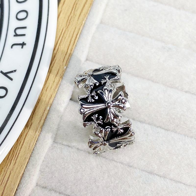 Dark Personality Four-Star Four-Leaf Clover Enamel Drip Ring Irregular Fold Personality Advanced Sense Stacked Ring