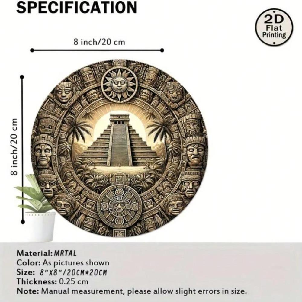 Metal Vintage Wall Art Round Maya Aztec Wall Decor Pyramid of Sun Home