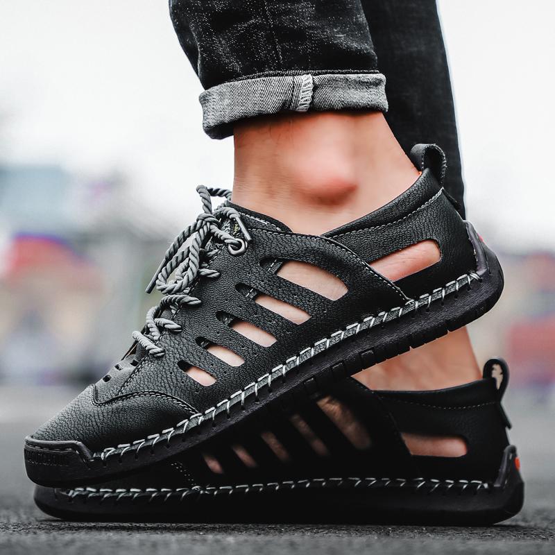 Fashion Big Size Men Leather Beach Sandals Outdoor 2024 Summer Handmade Men Shoes Men Breathable Casual Shoes Footwear Walking Sandals
