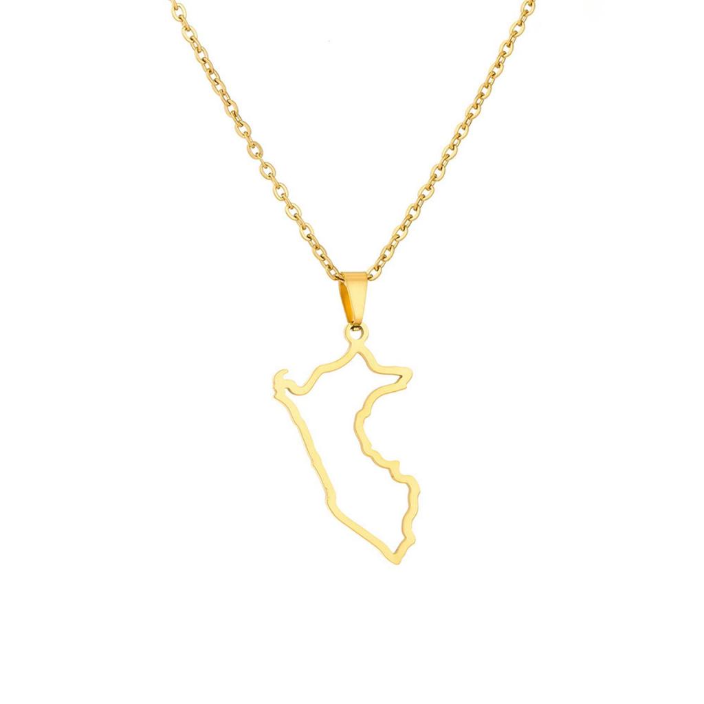 Map of Peru Pendant Necklace for Women Men Stainless Steel Jewelry Friend Gift