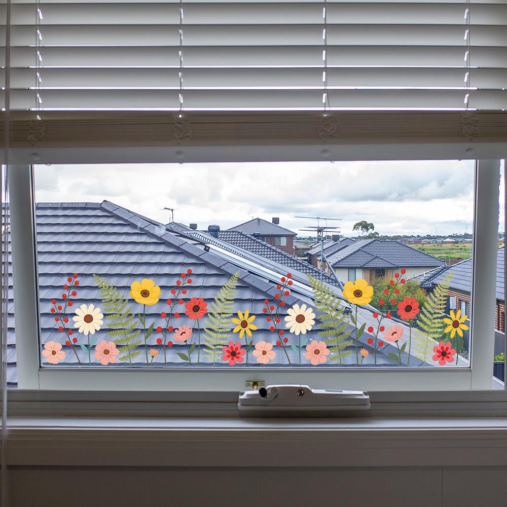 Static Cling Glass Window Stickers Colorful Small Flowers Leaves for Cabinet Shop Window Home Decor