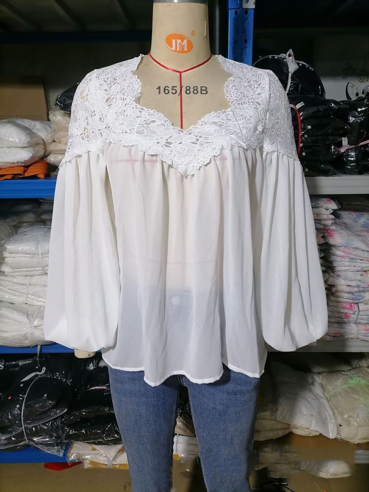 Long Sleeve Oversized Chiffon Lace Vintage Shirts & Blouses for Blouse Casual Loose Spring Summer Autumn Tops Women Shirt