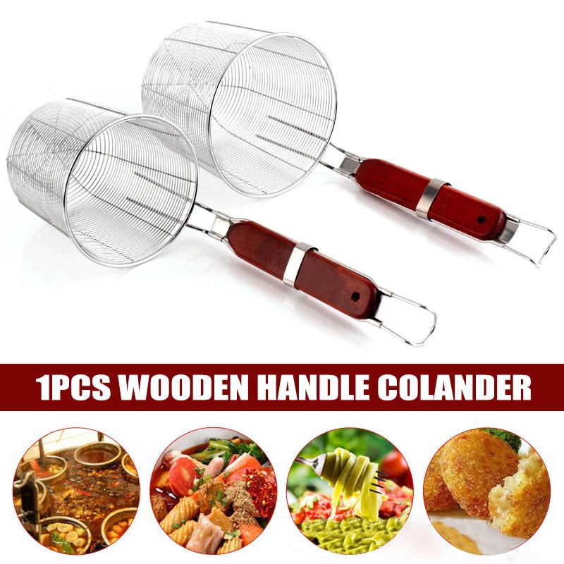 Siebkorb mit Holzgriff Edelstahl Lebensmittelskimmer Küchenwerkzeug für Nudeln Pasta Korrosions- und rostbeständig