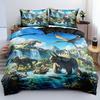 3pcs Jurassic World Dinosaurs Digital Printed Bedding Set Cozy Duvet Cover King Queen Twin Size Birthday Gift Bedroom Decoration