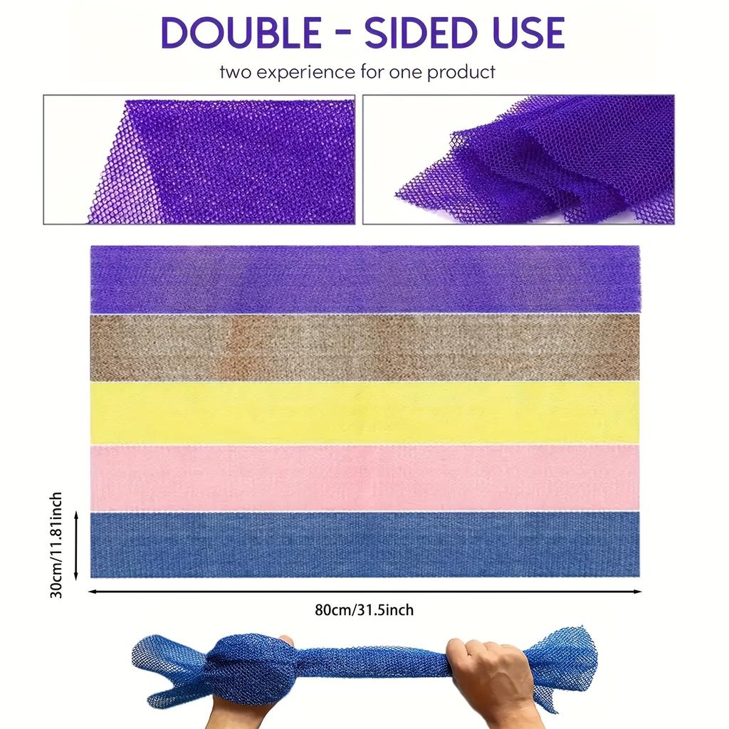 3pcs, African Net Long Shower Sponge,Body Exfoliation, Body Scrubbing, Back Scrubbing, Smooth Light Beige Stretching Up To 66 Inches
