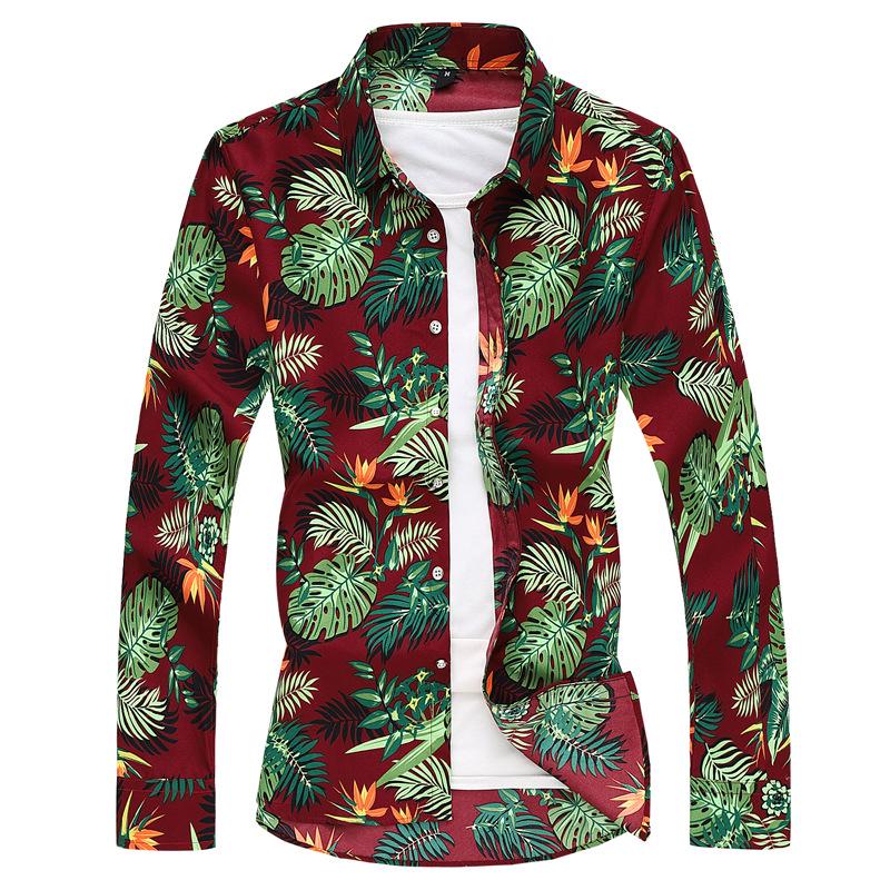 Men's Youth Floral Print Long Sleeve Shirt, Plus Size, Spring/Autumn Collection - Handsome & Casual Style
