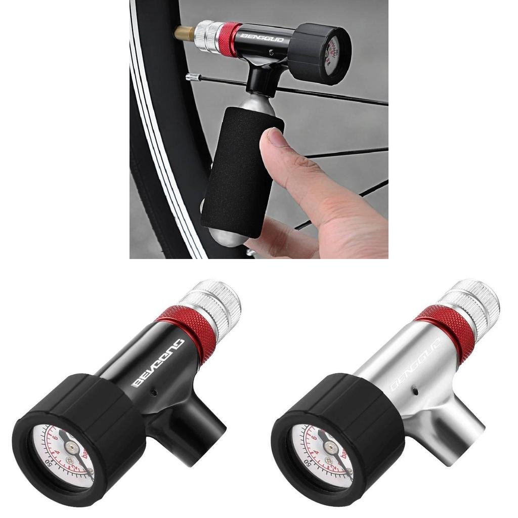 Bicycle Co2 Inflator Head With Pressure Gauge For Mountain Road Bike Repair Tools
