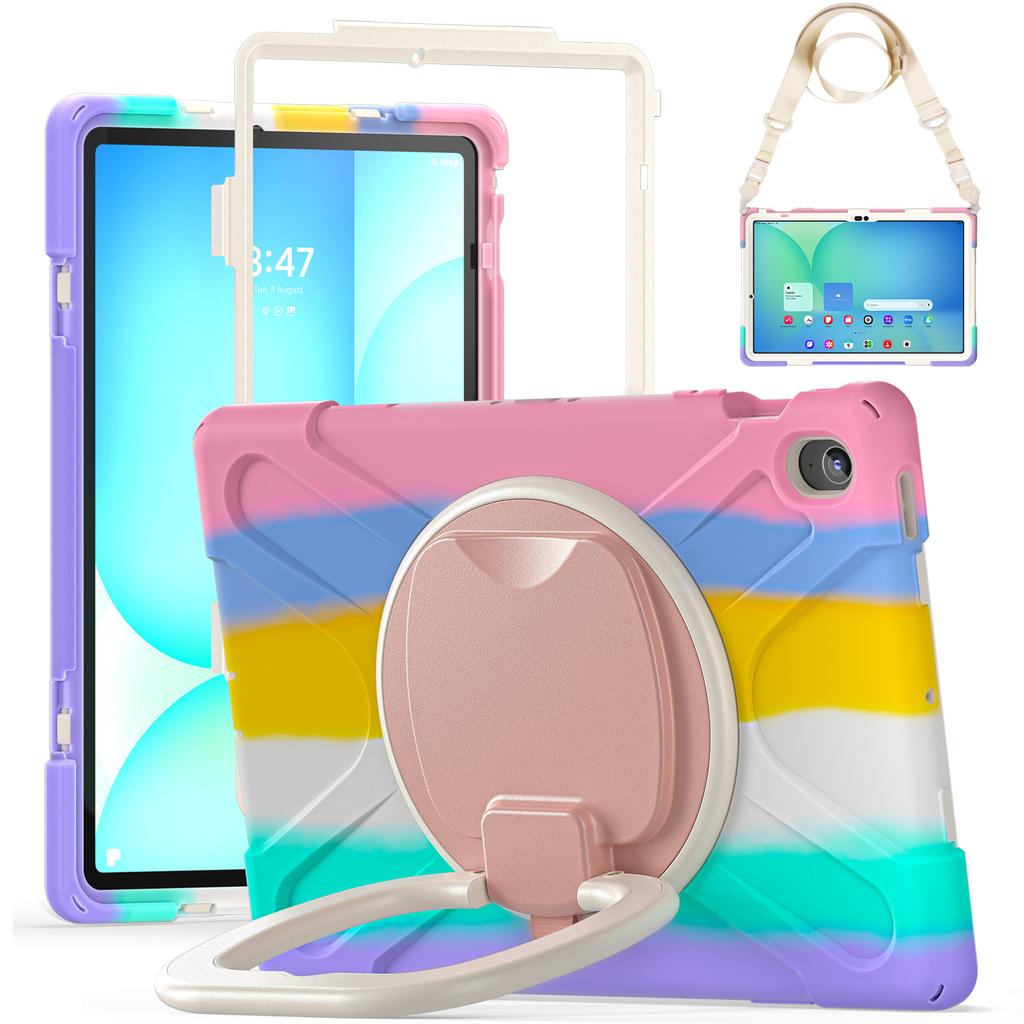 Tablet Case with Shoulder Strap for Samsung Galaxy Tab S10 FE+ SM-X620/SM-X626B TPU + PC + Silicone Kickstand Cover