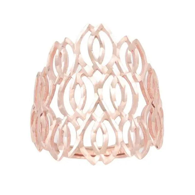 Russian 585 Purple Gold Hollow Car Flower Ring Elegant Temperament Rose Gold Plated Rhombus Ring Jewelry