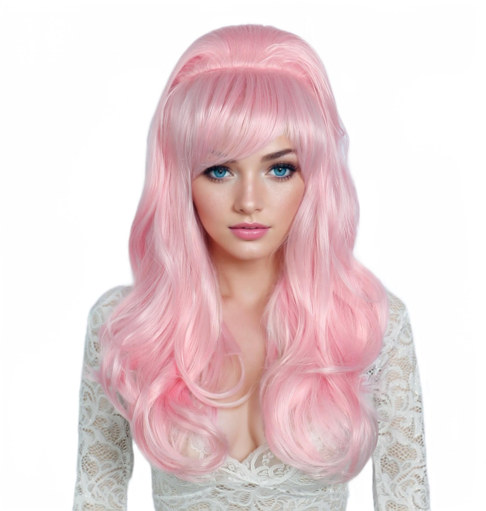 

Linfairy 60s-80s Retro Cosplay Wig, Heat-Resistant, Housewife Accessory, Festival Cosplay, Long Wig (Light Pink)