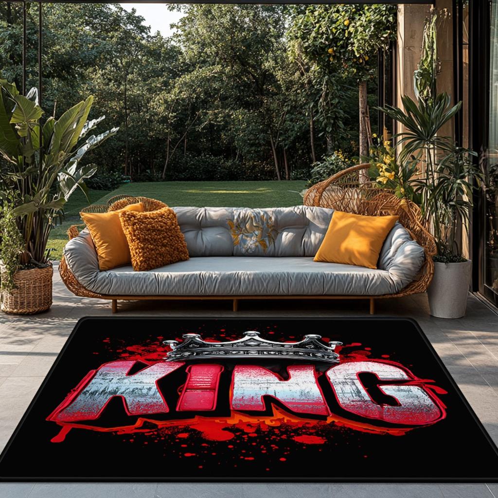 King Emblem Art Printed Carpet, Non-Slip Bottom, Machine Washable, 100% Polyester Mat for Living Room, Bedroom, Office, and Kitchen Decor
