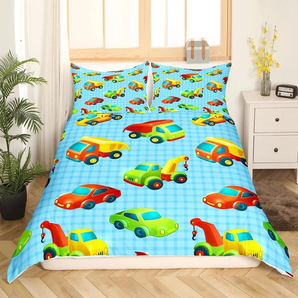 Cartoon Tractor Trucks King Queen Duvet Cover Construction Vehicle Bedding Set Excavator Quilt Cover Polyester Comforter Cover