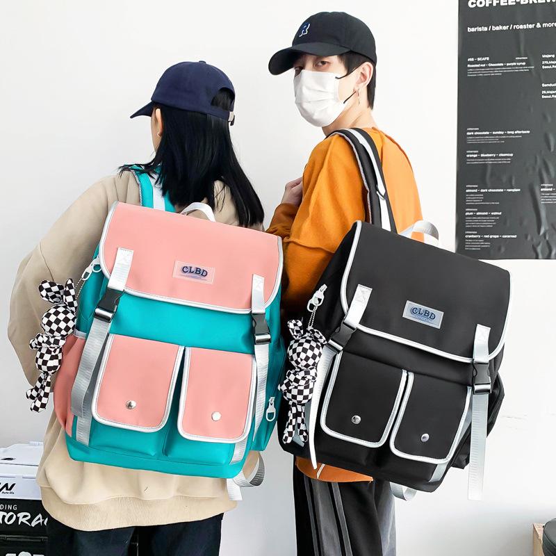 Harajuku Color Matching Double Pocket Student Schoolbag Korean Version Large-capacity Junior High School Student Backpack