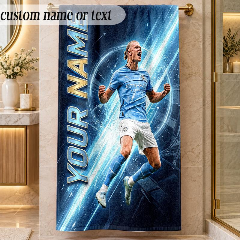 Beach TowelErling Haaland Custom Name Text Personalized Soft Towel for Beach Pool Indoor Home Decor Gift