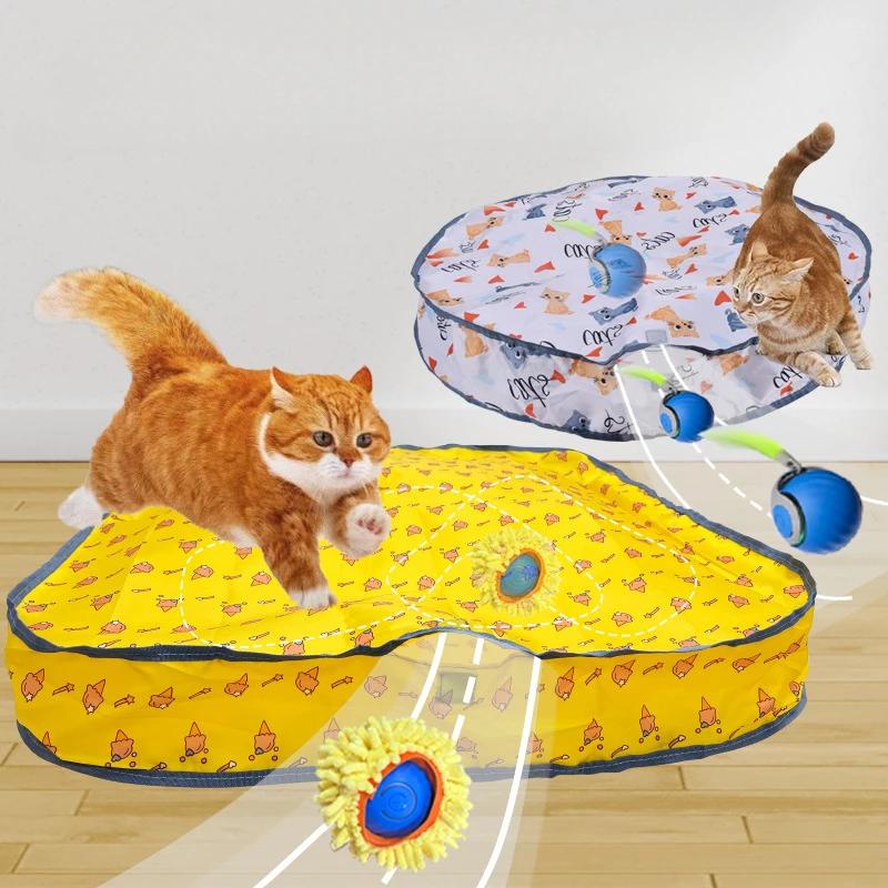Double Layered Cat Toys Circular Cover Gaming Cover Pet Kittens Games Plush Stuffed Hidden Toys Plastic Interactive Pet Products with Charge Jump Ball
