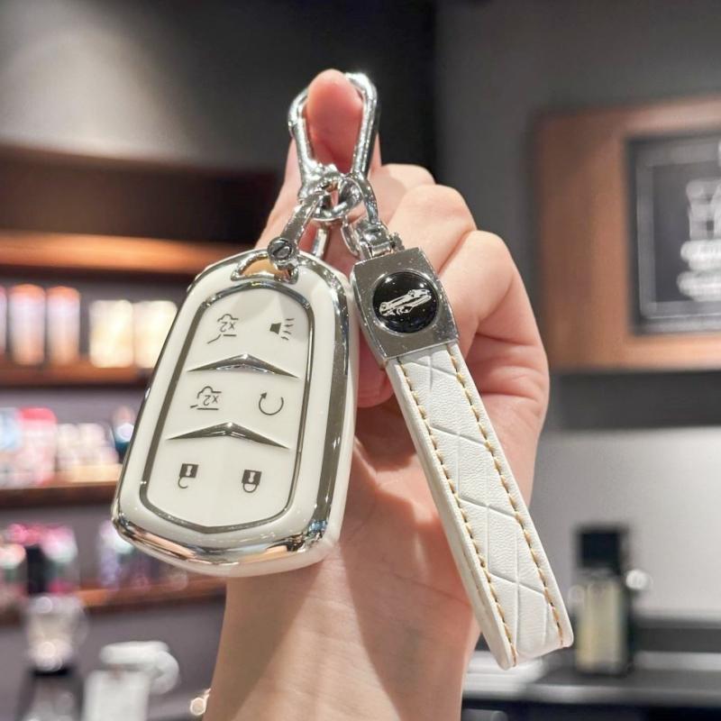 

Чехол для автомобильного брелока с брелоком из искусственной кожи для Cadillac Escalade, чехол для брелока 2015, 2016, 2017, 2018, 2019, 2020, аксессуары белый
