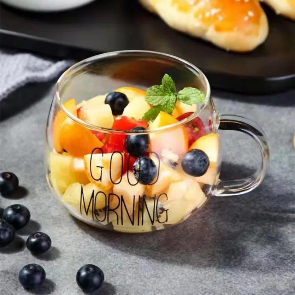 

350ml Glass Coffee Tea Cup 1pc Letter Printed Mug Drinks Dessert Breakfast Milk Cup Glass Mugs Handle Drinkware 350ml