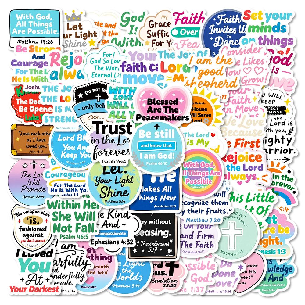 10/30/56pcs Motivational Jesus Phrase Graffiti Stickers Bible Verse Faith Decals Waterproof Graffiti Stationery Diary Sticker