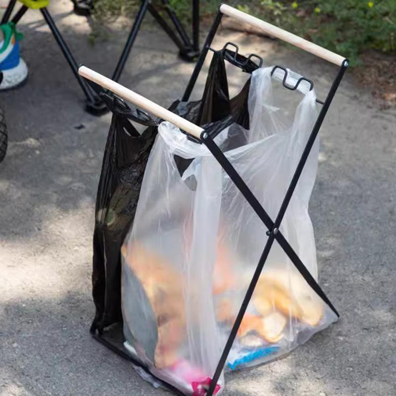 Venkovní skládací stojan na odpadky Kempingový sběr odpadků Stojan na podporu plastových sáčků Kempingové grilování Podpora sáčku na odpadky