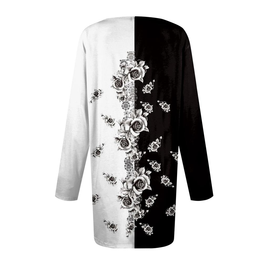 Dámský top plus size, košile s dlouhým rukávem s límečkem, módní ležérní top s květinovým potiskem