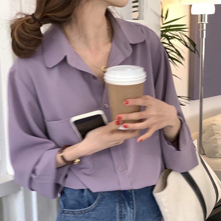 Shirt Design Sense Niche 1116 New Spring and Autumn Chic Hong Kong Flavor Shirt Gentle Wind Haze Blue Girl Feeling Top