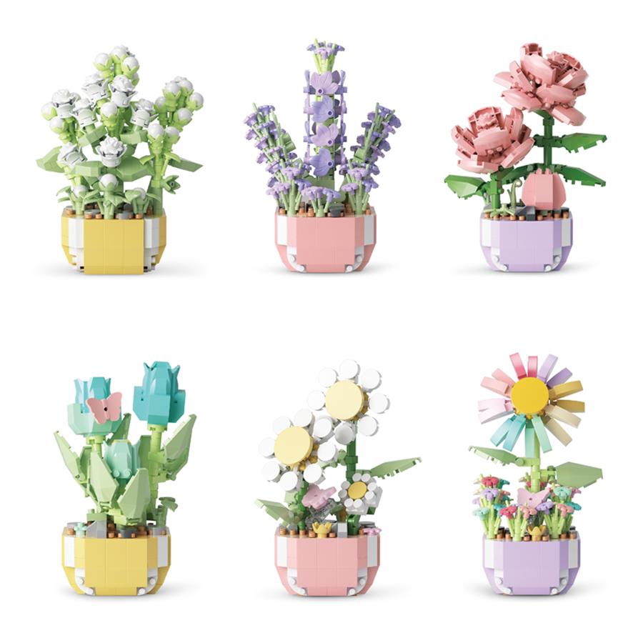 Mini Potted Building Block Sets Plastic Flowers Blocks Kids DIY Educational Toys Decoration For Home