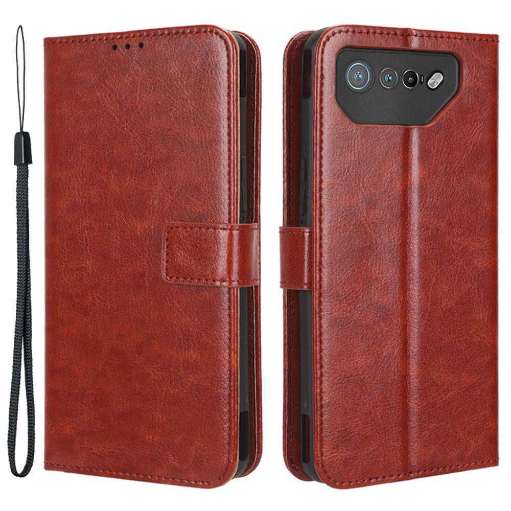 

Stand Case for Asus ROG Phone 7 5G Scratch Proof Crazy Horse Texture Wallet PU Leather Phone Cover Brown