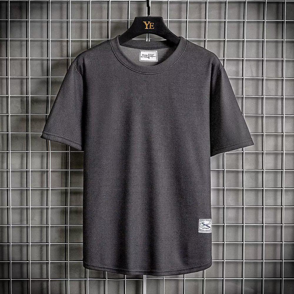 

Тренд мужского лета 2023 года: Футболка свободного кроя с коротким рукавом, однотонная, дышащая, с круглым вырезом Large темно-серого