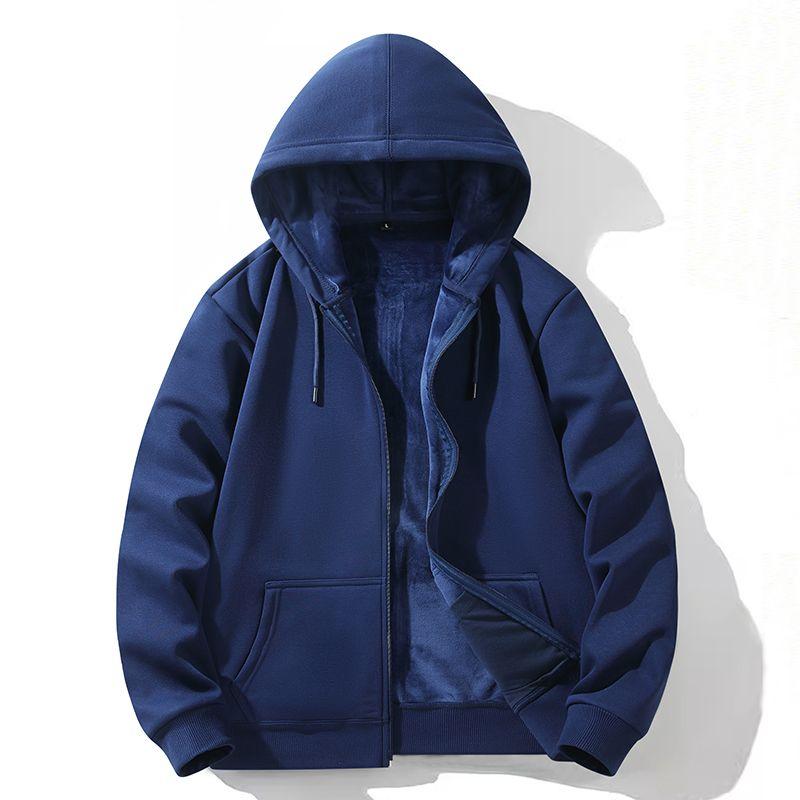 Zipper Hooded Sweatshirt Autumn Winter Fleece-lined Warm Composite Cardigan Pure Cotton Casual Sweatshirt
