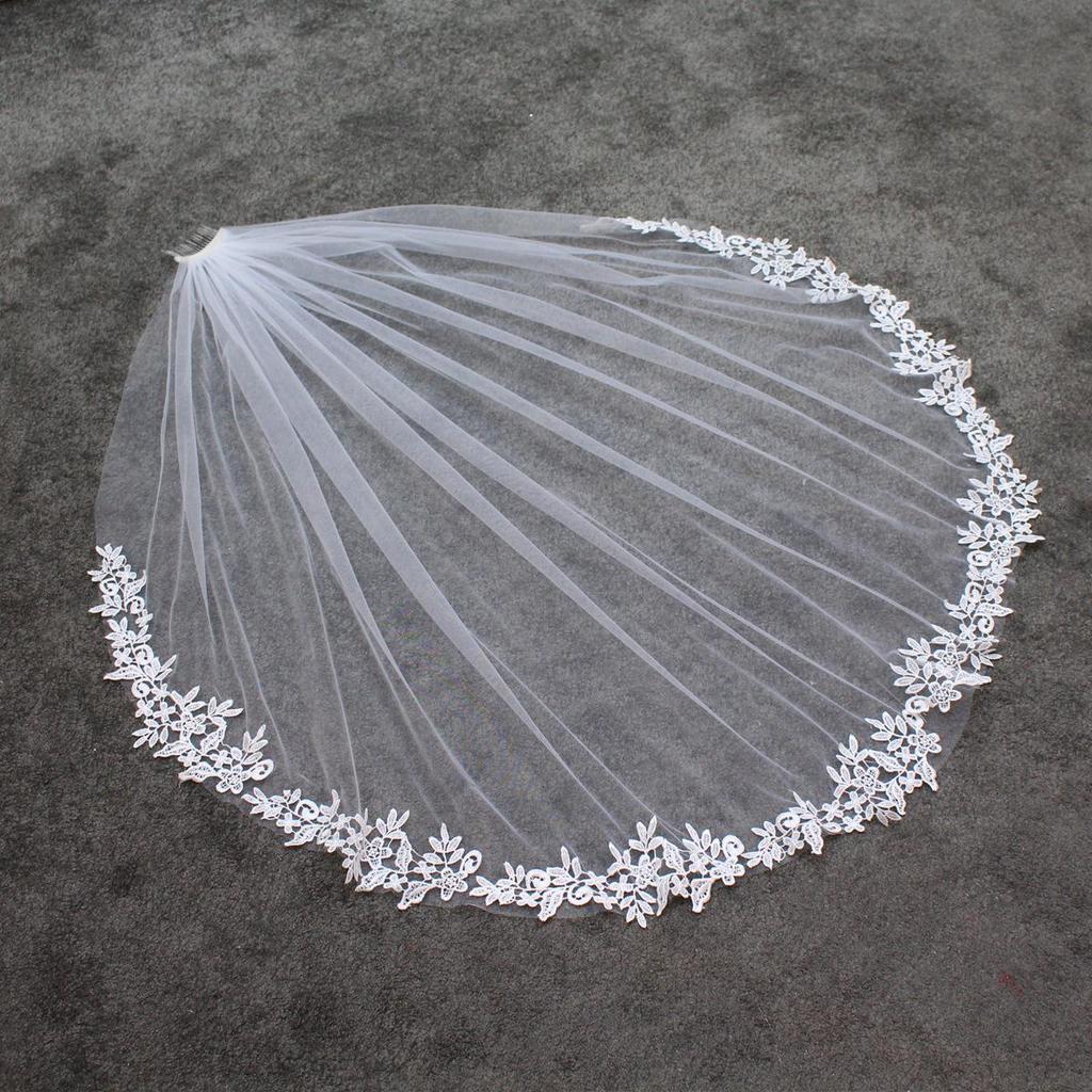 Xinmeiji Women's White Lace Edge Bridal Veil, European & American Style, Single Layer, Wedding & Travel Headpiece V683-1