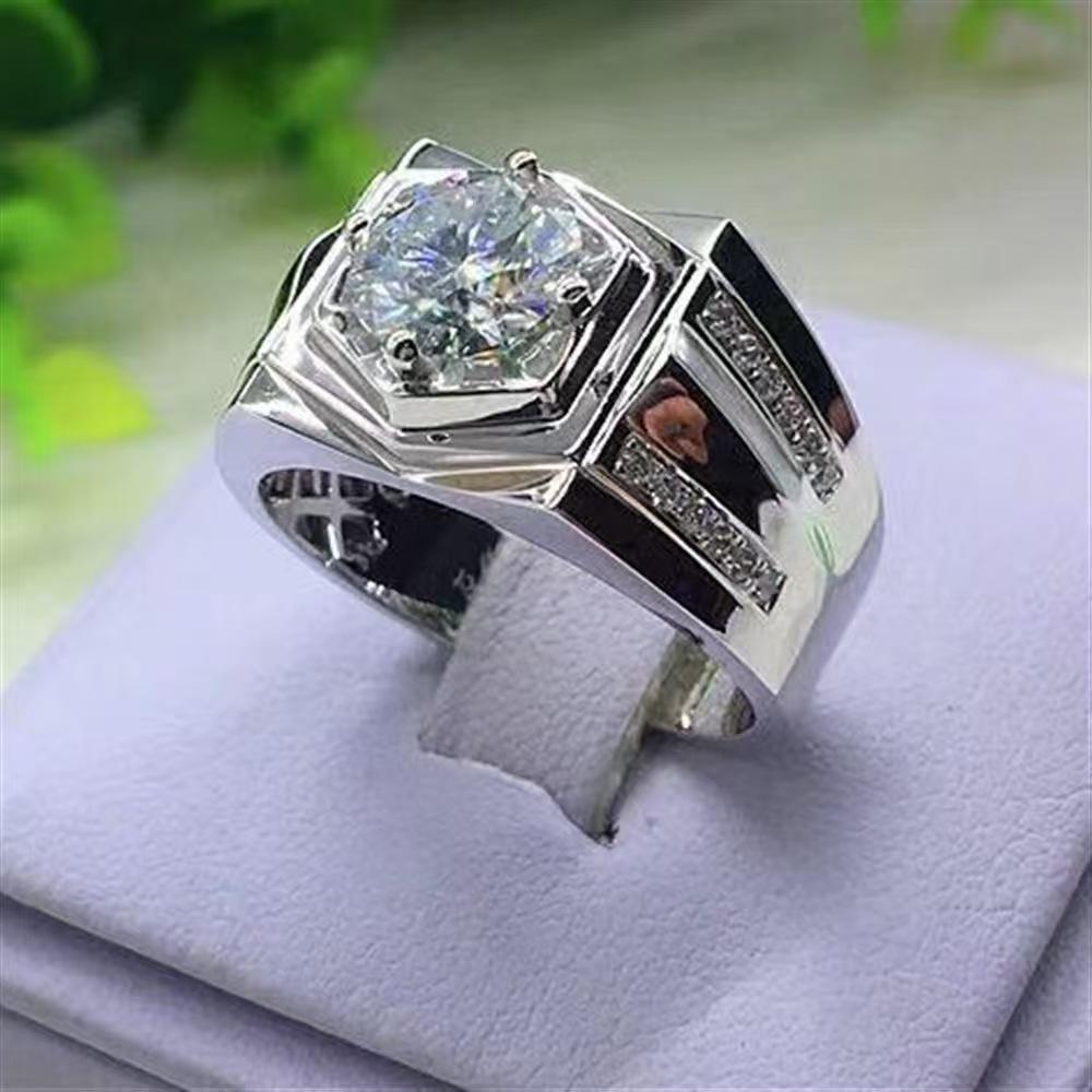 Chenrui Luxury Silver Zircon Diamond Ring for Men and Women