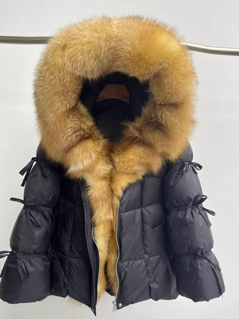 European station new high-end fur fox big fur collar white goose down jacket women's medium and long thickened coat