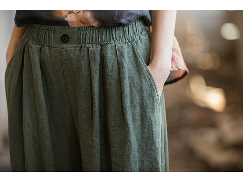 Ramie Cotton Women's Loose Casual Sand Wash Pants - Spring 25 Linen Straight Leg Long Pants 