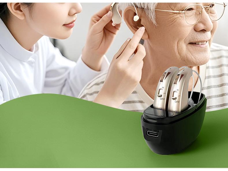 Elderly Hearing Aid: Wireless, Noise-Canceling, Digital, Behind-the-Ear Sound Amplifier with Adjustable Volume