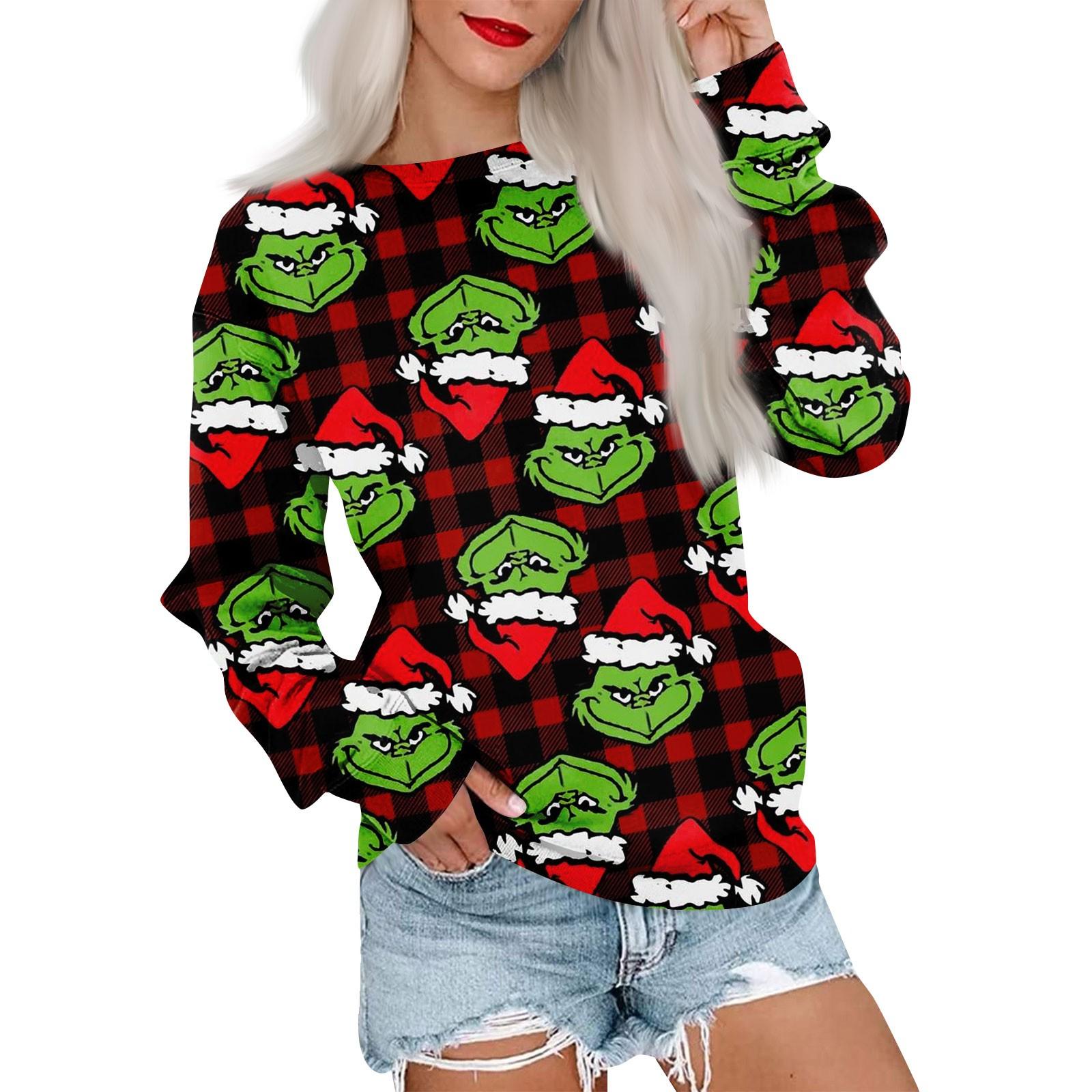 Women s Casual CrewNeck Sweatshirt Loose Soft Print Long Sleeve Pullover Tops L