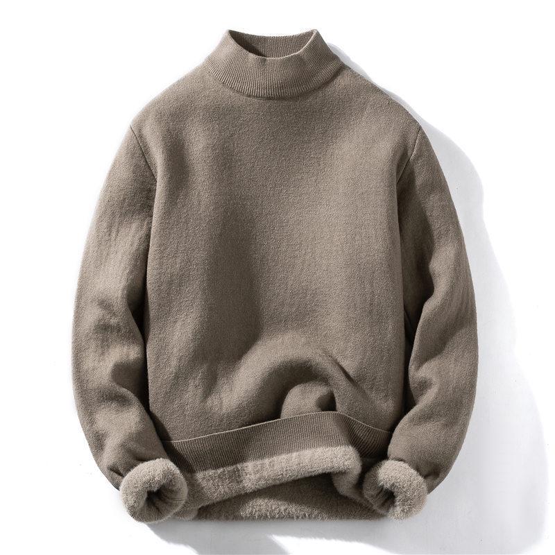 Men's Fleece-Lined Half-Neck Sweater - Warm, Skin-Friendly, Multi-Color Knitwear, Perfect Base Layer
