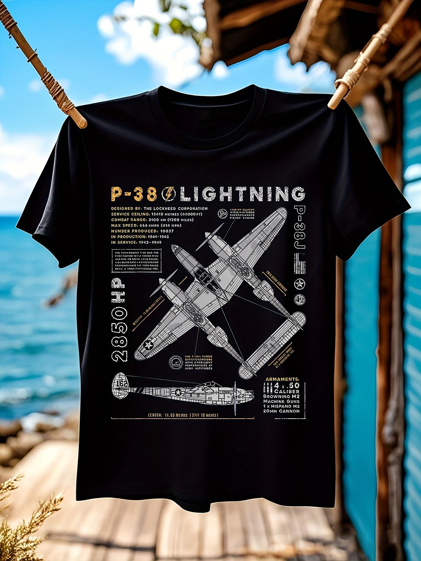 P-38 Lightning & Spitfire Retro Print T-shirt S