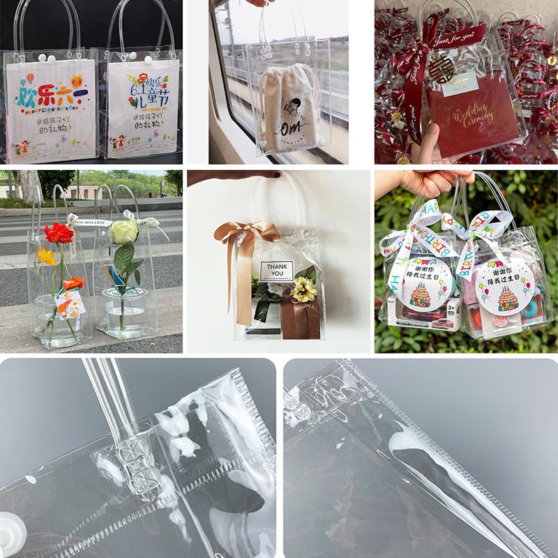PVC Eco-friendly Transparent Plastic Portable Bag Anti-Leakage Ice Bag Hand Carry Bag Packing Bag Multifunction Tote Bag