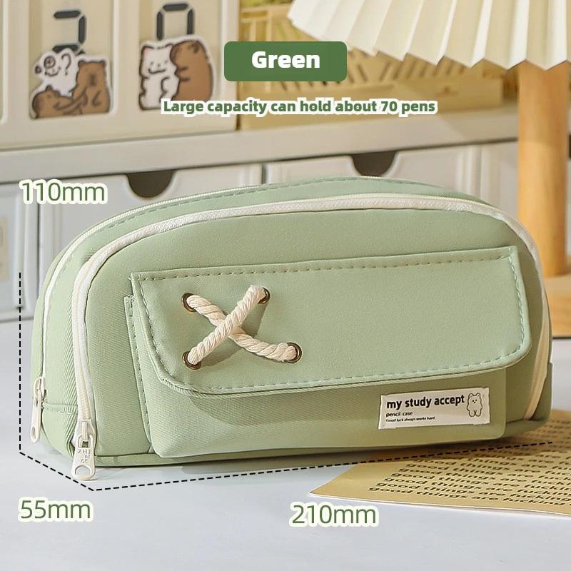 Button Cotton Rope Pencil Case Large Capacity Kids Storage Bag Student Stationery Box Girl Storage Pencil Case