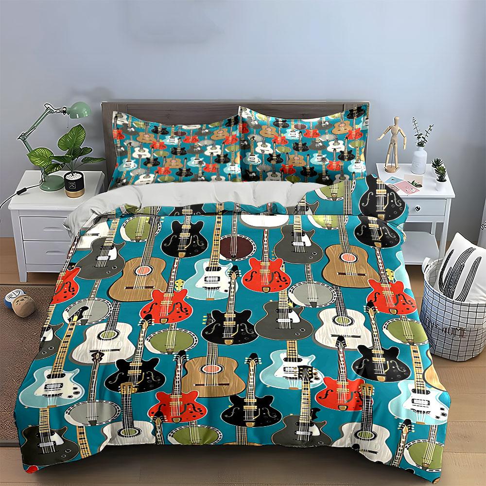 Colorful Guitar Bedding Set Bedding Duvet Cover Set Duvet Cover Pillowcases (1 * Duvet Cover 2 * Pillowcases, without duvet insert)