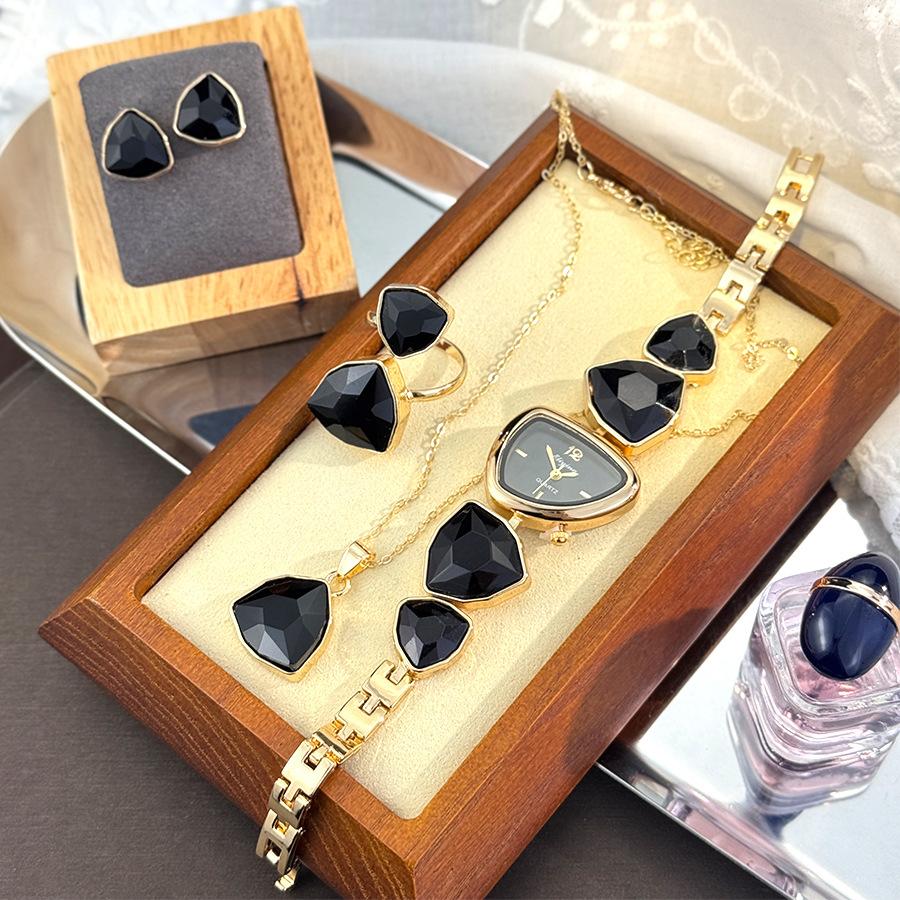 Color Diamond-set Irregular Special-shaped Watch Necklace Ring Earrings Four-piece Set Gift Watch