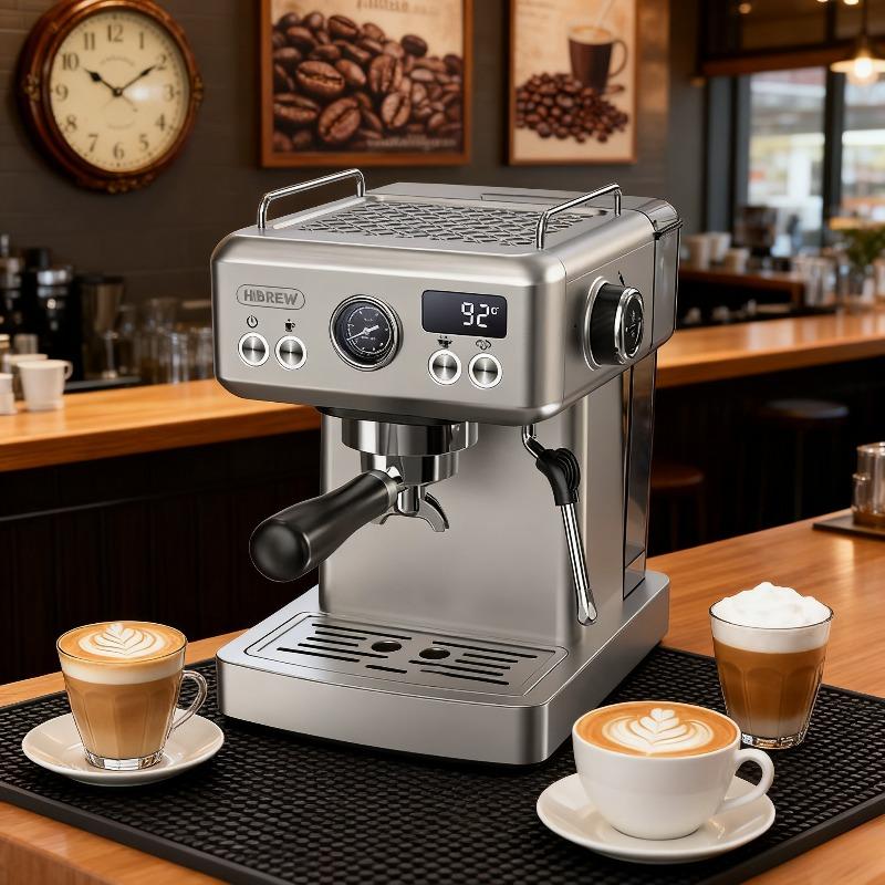 HiBREW H10A Semi-Auto Espresso Machine - 20Bar Pump (Rich Crema), 58mm Portafilter, Temp Adjustable, Stainless Steel, Cold/Hot for Home/Office
