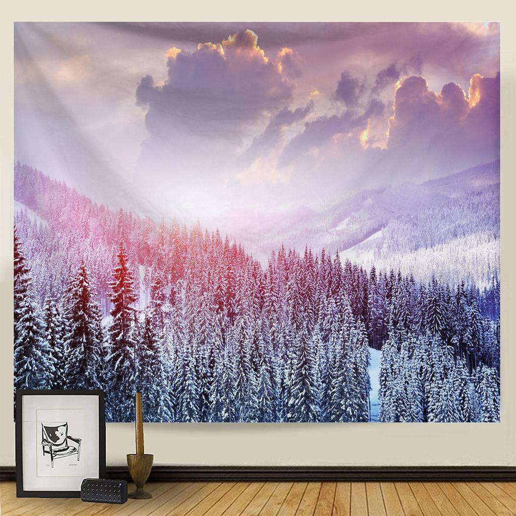 Goblen Noel Kar Sahnesi Serisi Arka Plan Asılı Kumaş Ev Oturma Odası Yatak Odası Başucu Duvar Gobleni