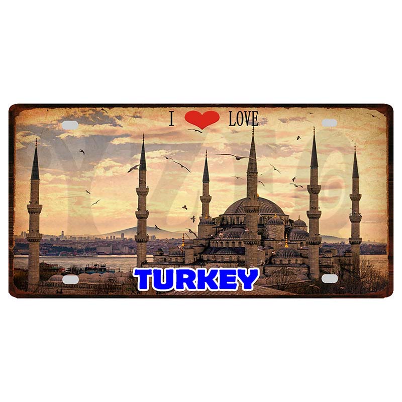 YZFQ Istanbul Turecko Cestování Město Kovový Značka Plakátová Deska Pro Zeď Restaurace Bar Řemesla Domácí Dekorace 30X15CM DC-1612A