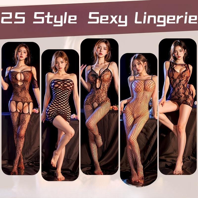 NOVINKA Japonsko Korejský styl Sexy prádlo bez rozkroku Krajka Dutá podprsenka Set Erotické kostýmy Teddy Baby Doll Šaty Deep V Open Bra Porno Ženy Spodní prádlo Sexsuit