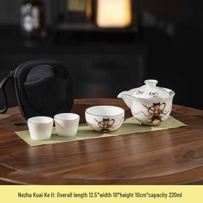 Junshenqi Nezha: The Devil Reborn Mutton-fat Jade Porcelain Tea Set 1 Pot, 3 Cups