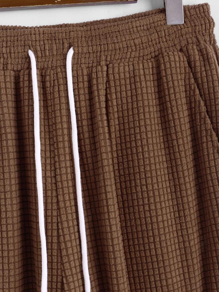 ZAFUL Men's Solid Color Polar Fleece Textured Straight Leg Drawstring Casual Pants